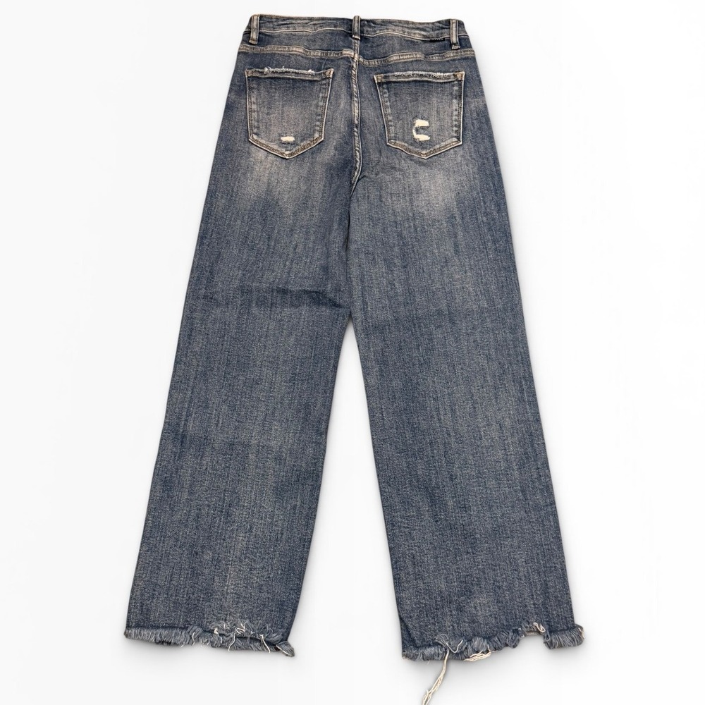 Risen Jeans High Rise Wide Leg Distressed Raw Hem Cropped Denim Blue Size 9/29 - Picture 2 of 10